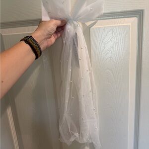 Elegant White Sheer Bow with Pearls